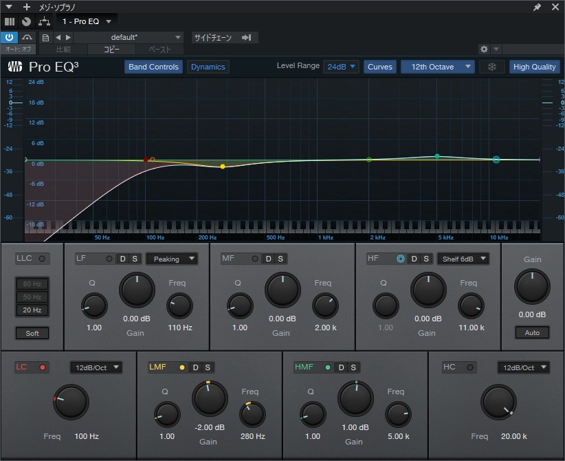 明日への扉、メゾEQ設定(LowCut100Hz・280Hz-2dB・5kHz+1dB)