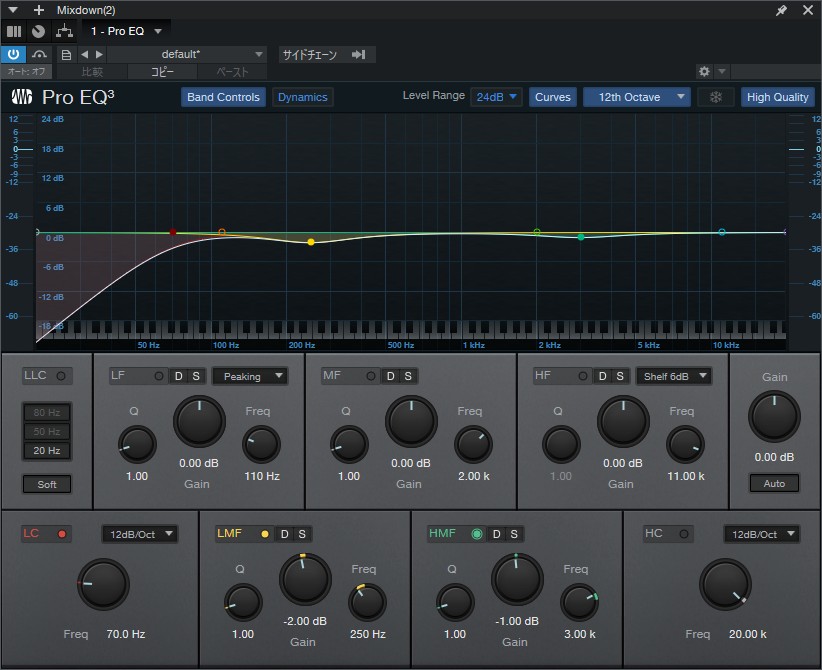 明日への扉、 ピアノEQ設定(70HzCut・250Hz-2dB・3kHz-1dB)