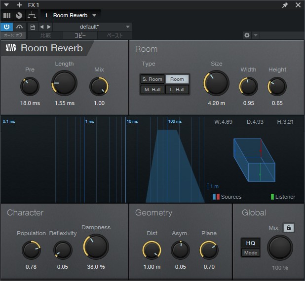 明日への扉、リバーブ設定(Room・Pre18ms・Length1.55s・Size4.2m)