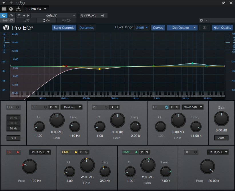 明日への扉、ソプラノEQ設定(LowCut120Hz・350Hz-2dB・7kHz+2dB)